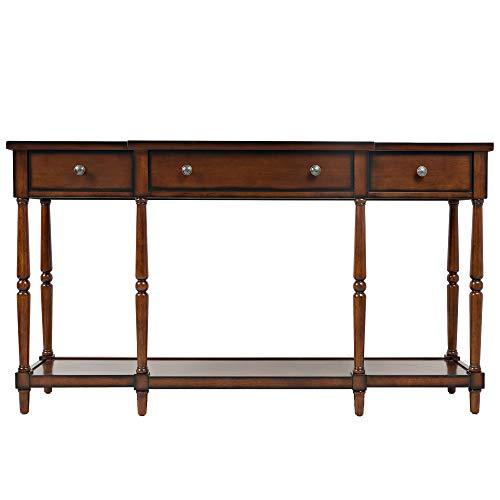 Elegant Antique Mahogany 60'' Rectangular Console Table with Storage