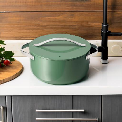 Caraway Home 6.5qt Dutch Oven with Lid Sage: Ceramic Nonstick Cookware, Stainless Steel Handle, Hand Wash