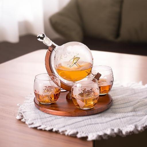 Lead-Free Glass Globe Whiskey Decanter Set with Helicopter Design