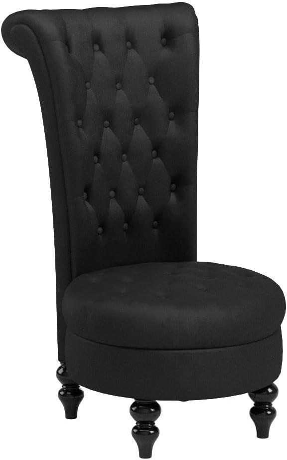 BELLEZE Throne Royal Chair Set of 2, Button-Tufted Accent Chair, Upholstered Velvet Chair, Low Back Armless Chair with Thick Padding and Rubberwood Legs - Malik (Black)