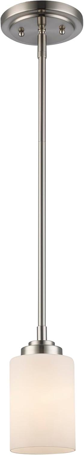 Bel Air Lighting Mod Pod 1-Light Brushed Nickel Hanging Mini Pendant Light Fixture with Frosted Glass Cylinder Shade