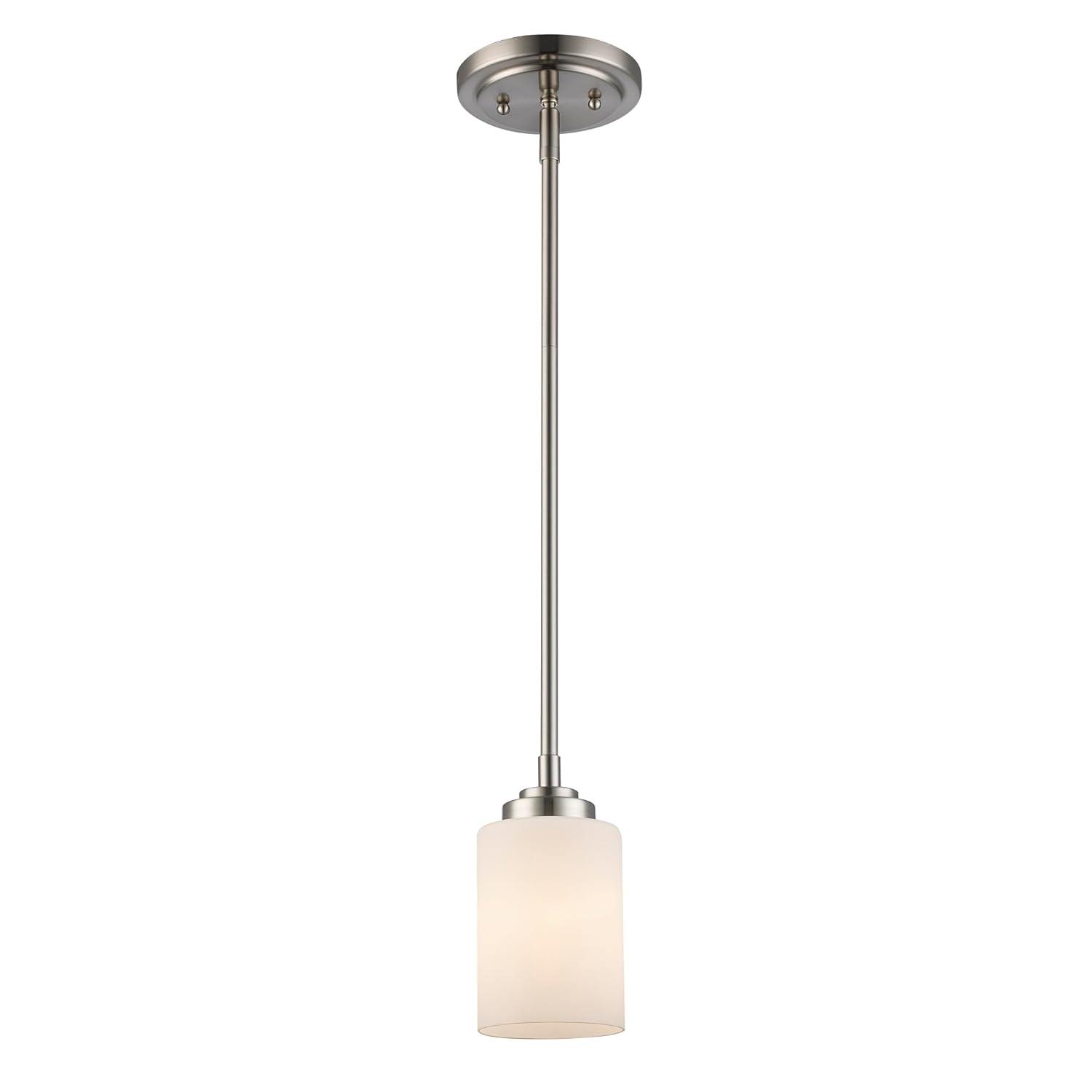 Bel Air Lighting Mod Pod 1-Light Brushed Nickel Hanging Mini Pendant Light Fixture with Frosted Glass Cylinder Shade
