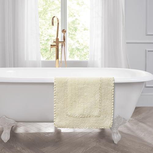 Laura Ashley Off-White Cotton Ruffle Border Bath Rug 20" x 34"