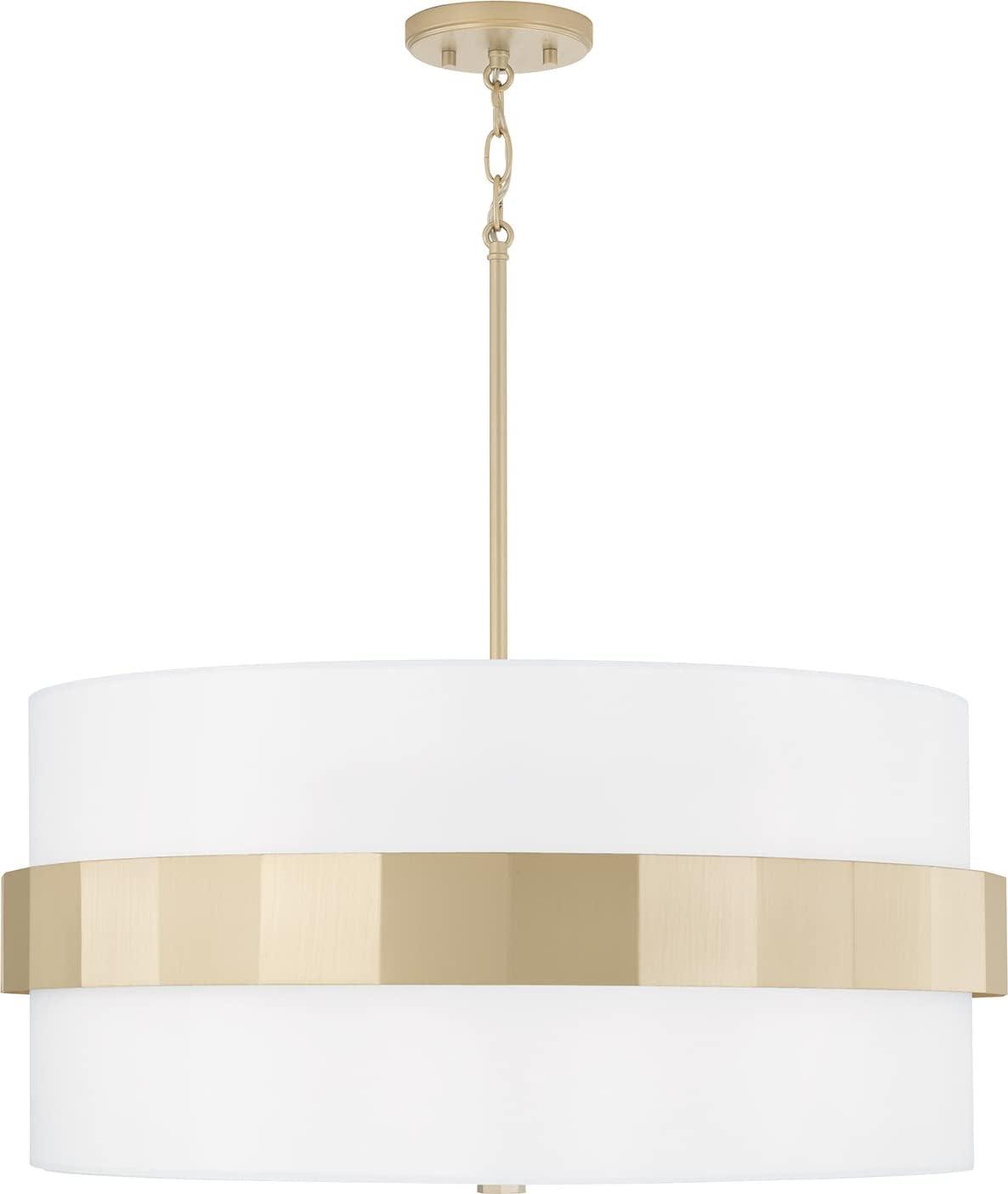 Elegant Soft Gold Drum Pendant with White Fabric Shade