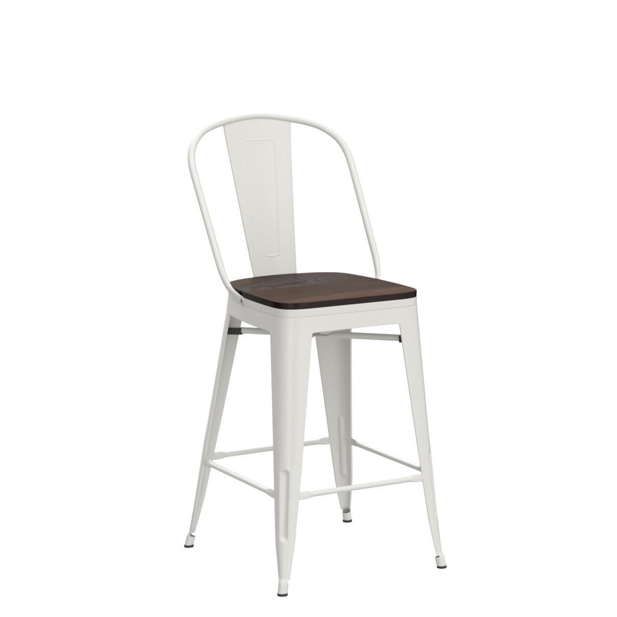 Aklaus Metal Bar Stools Set of 4,24 inch Barstools Counter Height Bar Stool with Back Farmhouse Bar Stools with Larger seat High Back Kitchen Dining Chairs Modern Bar Chairs White Cream Stool
