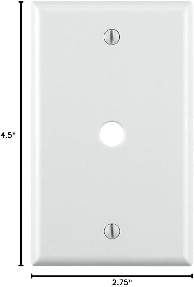 Leviton 88013 White Single Gang .406" Cable Wall Plate