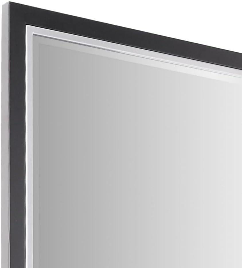 Head West Beveled Edge Rectangle Wall Mirror with Brushed Chrome and Black Metal Frame for Home Interior Accent 24" x 30"