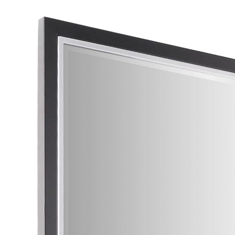 Head West Beveled Edge Rectangle Wall Mirror with Brushed Chrome and Black Metal Frame for Home Interior Accent 24" x 30"