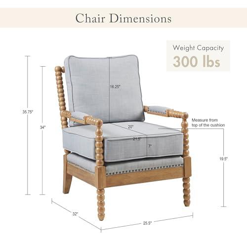 Lyla Accent Chair Light Blue - Madison Park: Elegant Upholstered Bronze Nailhead Trim