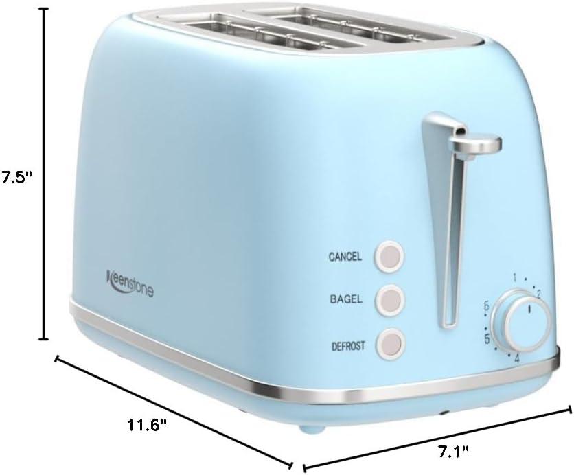 2 Slice Toaster Retro Stainless Steel Toaster with Bagel, Cancel, Defrost Function and 6 Bread Shade Settings Bread Toaster, Extra Wide Slot and Removable Crumb Tray, Blue