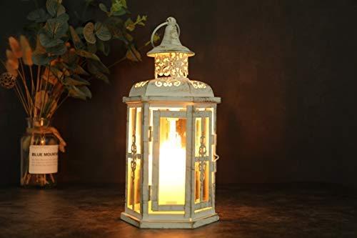 JHY DESIGN Decorative Candle lantern-10inch High Vintage Style Hanging Lantern Metal Candleholder for Indoor Outdoor Events Parities and Weddings (White with Gold Brush)