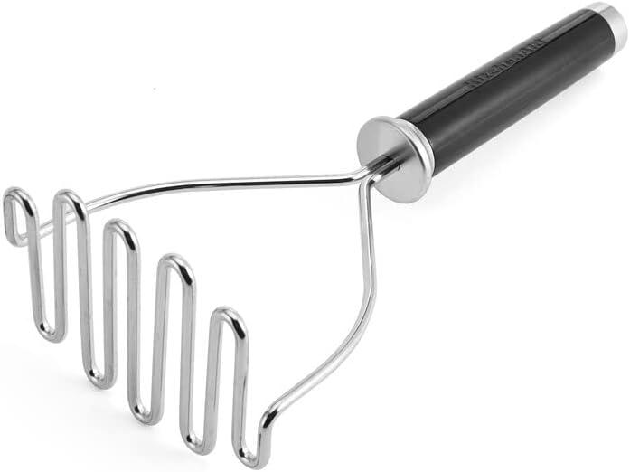 Ergonomic Black Stainless Steel Wire Masher for Vegetables and Fruits