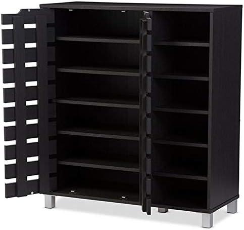 Shirley Modern and Contemporary Wood 2-Door Shoe Cabinet with Open Shelves - Dark Brown - Baxton Studio: Espresso Finish, Metal Frame, 10 Compartments
