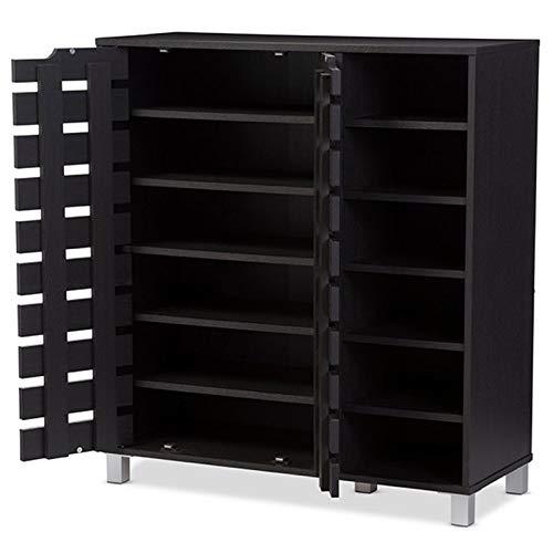Shirley Modern and Contemporary Wood 2-Door Shoe Cabinet with Open Shelves - Dark Brown - Baxton Studio: Espresso Finish, Metal Frame, 10 Compartments