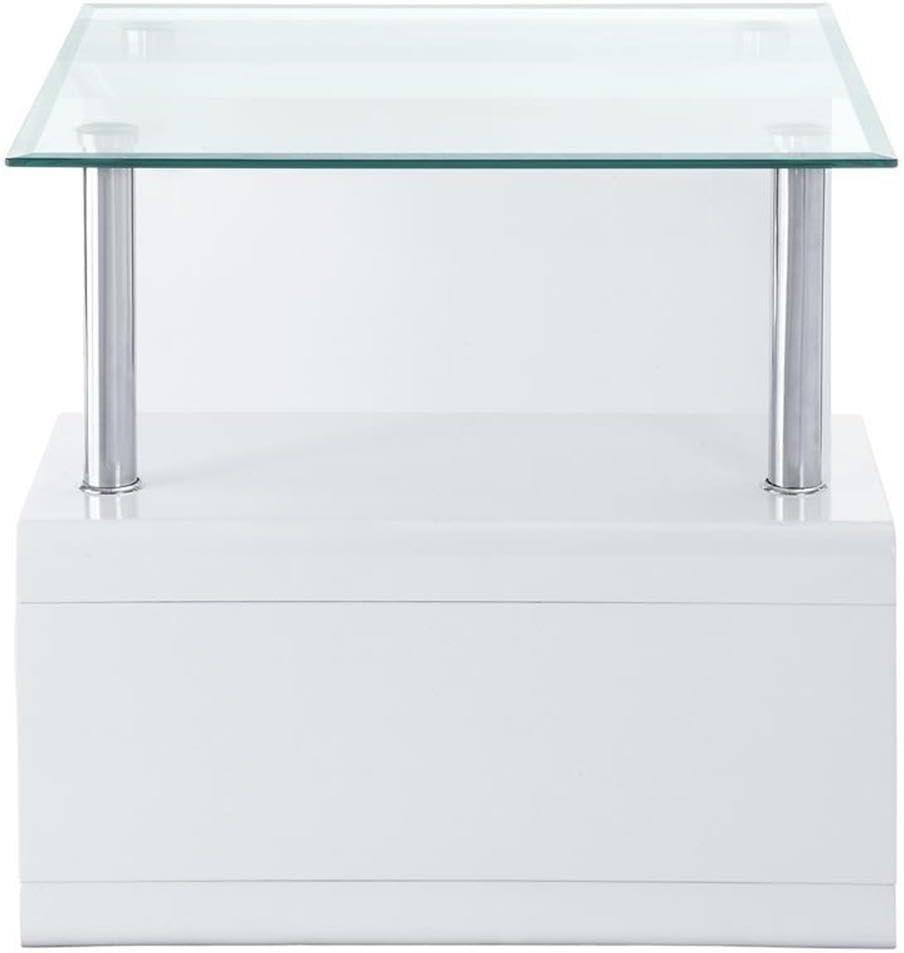 24" Nevaeh High Gloss Finish Accent Table Clear Glass/White - Acme Furniture