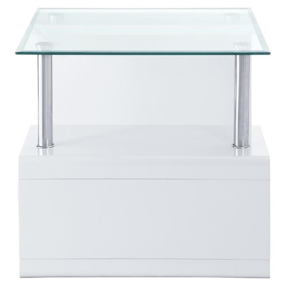 24" Nevaeh High Gloss Finish Accent Table Clear Glass/White - Acme Furniture