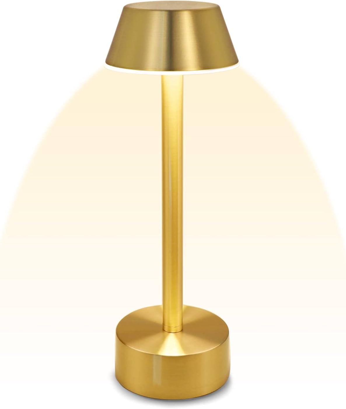 Egobasic Cordless Table Lamps, Modern Rechargeable Battery LED Desk Touch Night Light, 11.8" Metal Minimalist Small Portable Lamps for Dinner Coffee Table Restaurant Bedroom Bar Hotel, Gold