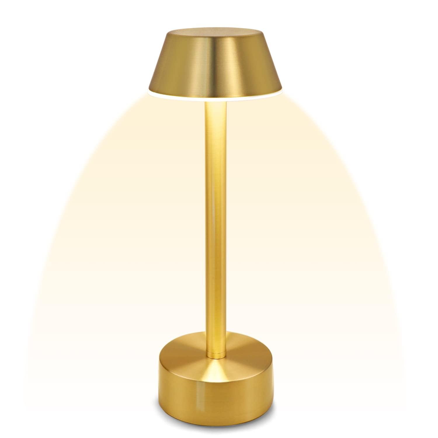 Egobasic Cordless Table Lamps, Modern Rechargeable Battery LED Desk Touch Night Light, 11.8" Metal Minimalist Small Portable Lamps for Dinner Coffee Table Restaurant Bedroom Bar Hotel, Gold