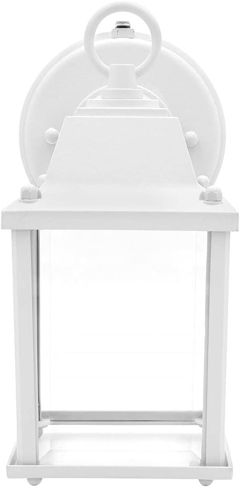 Maxxima LED Porch Lantern Outdoor Wall Light, White w/ Clear Glass, Dusk to Dawn Sensor, 650 Lumens, 3000K Warm White