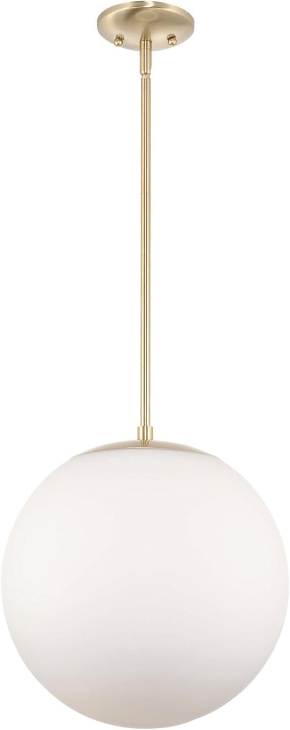Kira Home Ceres 14" Mid-Century Modern Hanging Orb Pendant Light with Smooth Matte White Frosted Diffuser, Cool Brass