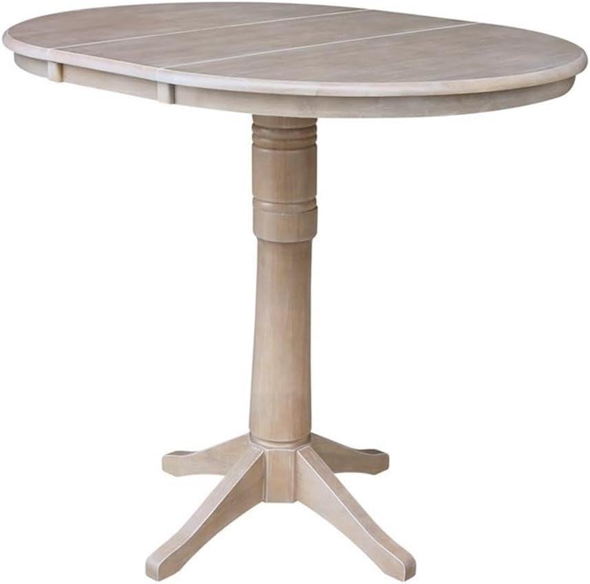 36" Round Bar Height Table with 12" Leaf - Washed Gray Taupe