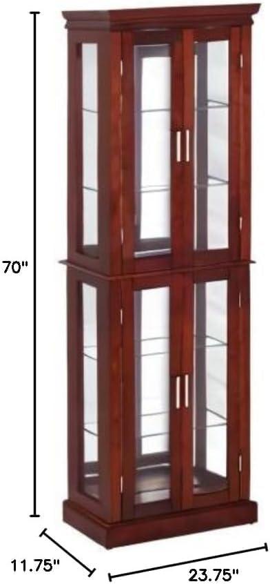 Curio Cabinet with Adjustable Shelves, Mirrored Back, Tempered Glass Doors, 6 Tier, Cherry