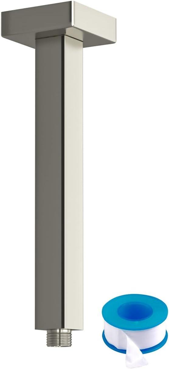 8 in. L Brushed Nickel Ceiling Mounted Rain Shower Extension Shower Arm with Flange