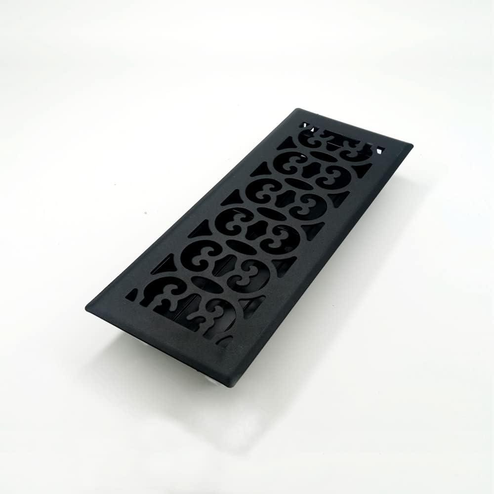 Textured Black Steel Scroll Design Floor Register, 4x12 Inches