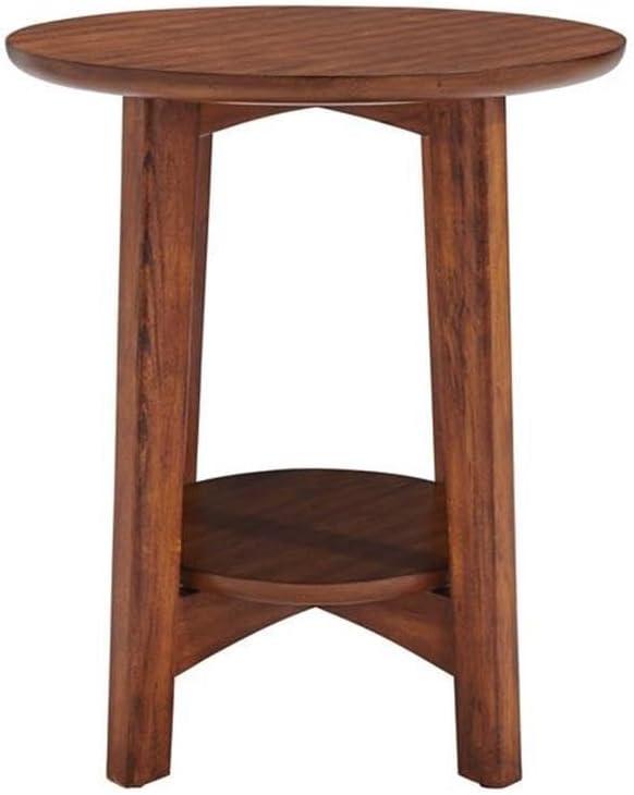 Monterey Round Mid Century Modern Wood End Table Chestnut - Alaterre Furniture: Tapered Legs, Floating Shelf