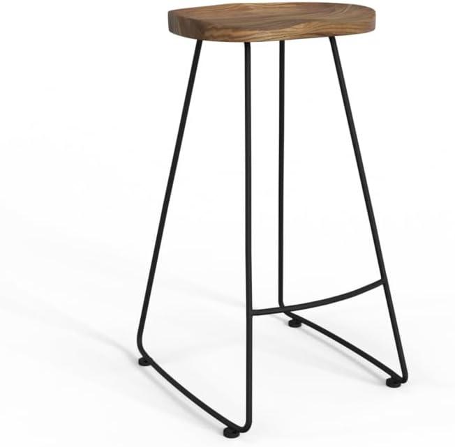 Simpli Home Amberly 30" Rustic Metal Saddle Bar Stool in Natural (Set of 2)