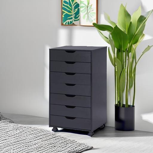 Drawer Dresser, Tall Dressers for bedroom, Kids dresser with drawers, Small Dresser for Closet, Makeup dresser Black 7 Drawer