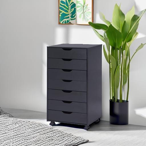 Drawer Dresser, Tall Dressers for bedroom, Kids dresser with drawers, Small Dresser for Closet, Makeup dresser Black 7 Drawer