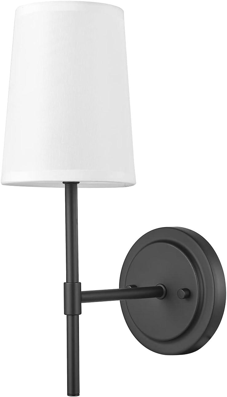 Matte Black Vintage Lantern Wall Sconce with White Fabric Shade