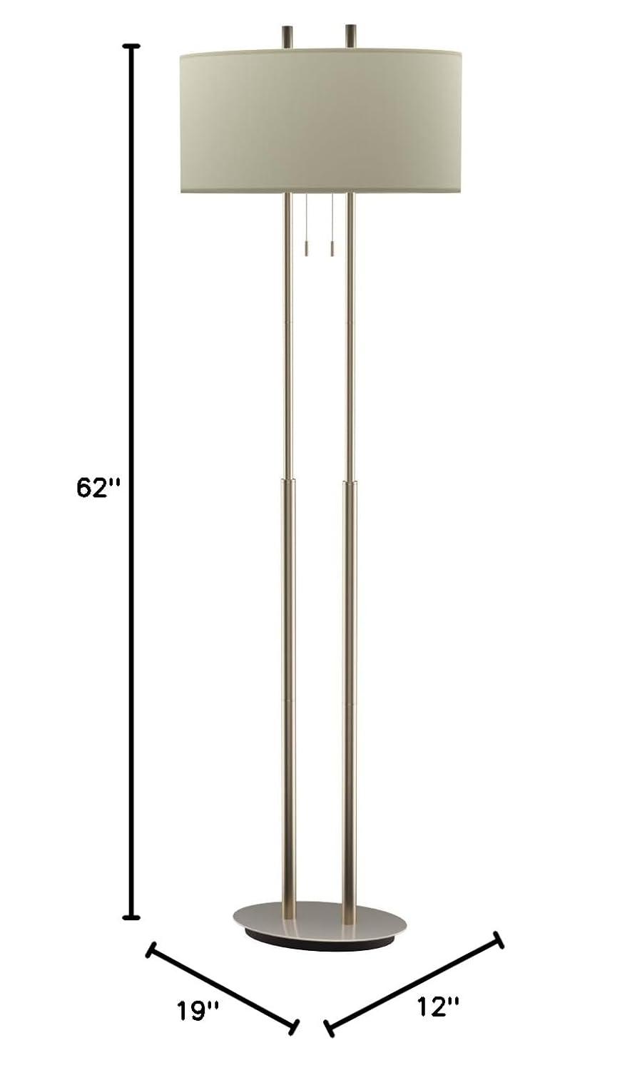 Adesso 62" Duet Floor Lamp Silver/Ivory: Modern Standing Lamp with Pull Chain, ETL Listed, Metal Body