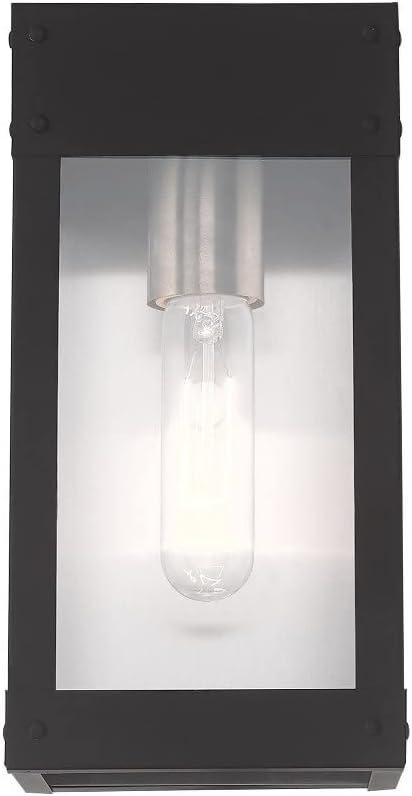 Scandinavian Gray Nickel Outdoor Wall Lantern with Clear Glass