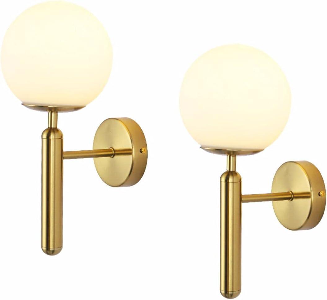 Gold Wall Sconce Set of 2 Globe Glass Wall Light Fixtures Bathroom Vanity Light Mid-Century Modern Wall Sconce Lamp with Frosted Glass Shade for Hallway Bedroom Living Room