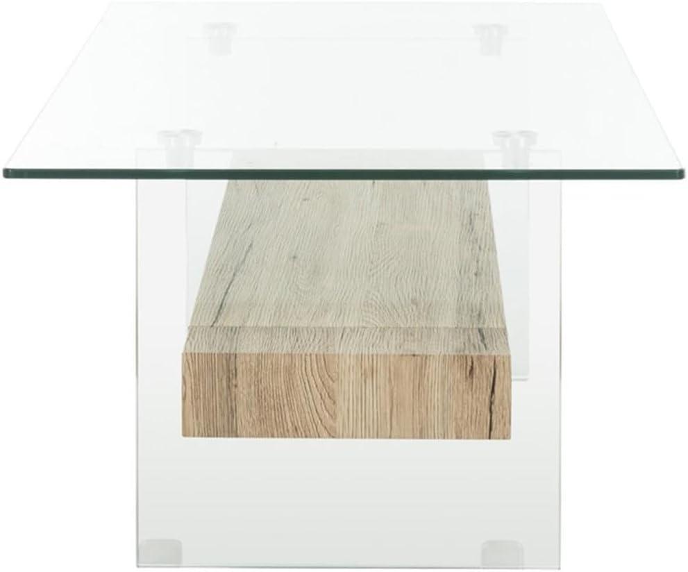 Kayley Coffee Table - Glass/Natural Wood Rack - Safavieh