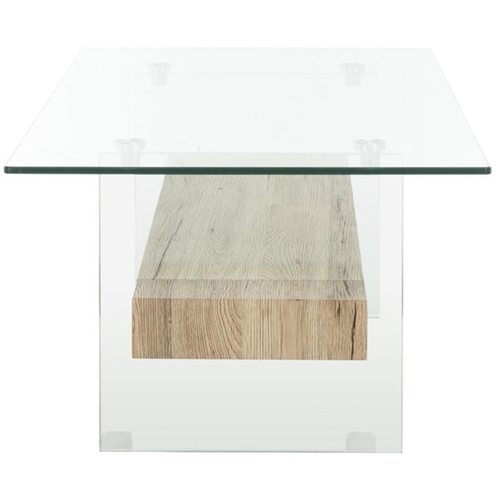 Kayley Coffee Table - Glass/Natural Wood Rack - Safavieh