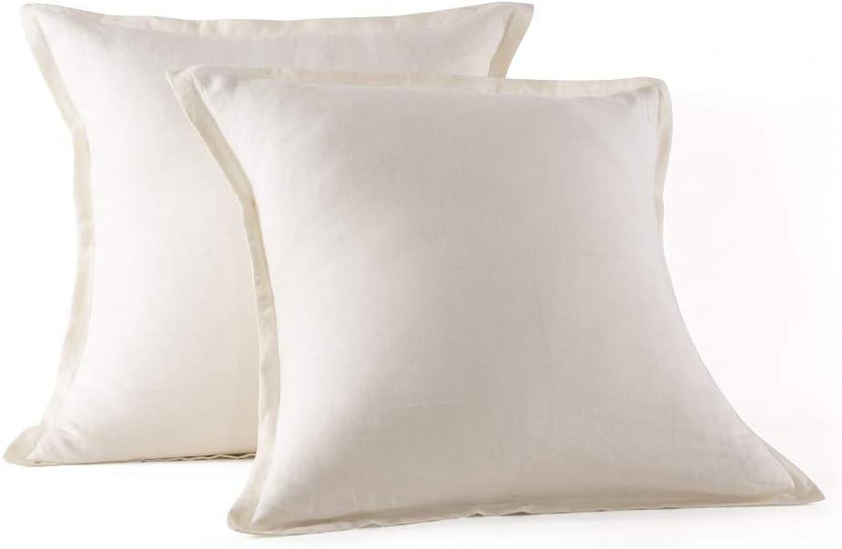 meadow park Stone Washed French Linen European Pillow Shams, Set of 2 Pieces, 26 inches x 26 inches Square Euro Sham, Super Soft, 1 inches Flange, Beige Color