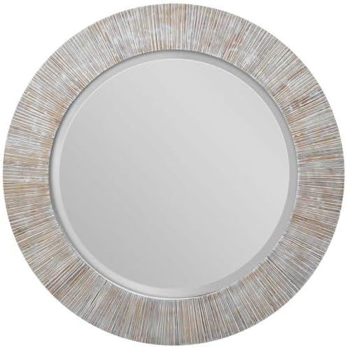 Repose 36-Inch Round Cream and White Bamboo Mirror