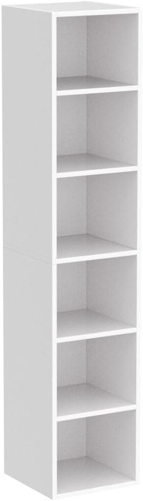 Modern White Tall Corner Bookcase with 6 Cube Shelves