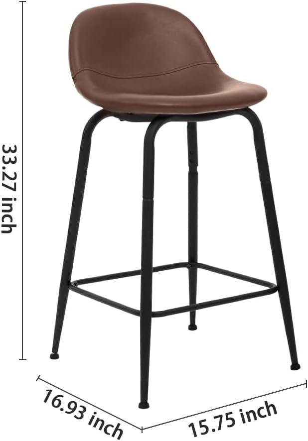 Brown Faux Leather and Metal 24-Inch Counter Stools, Set of 2