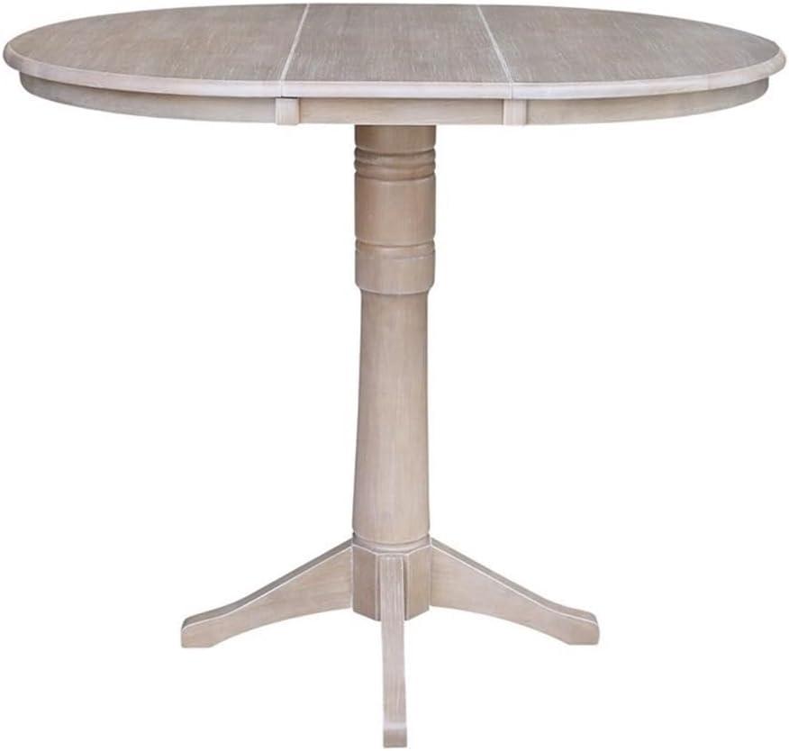 36" Round Bar Height Table with 12" Leaf - Washed Gray Taupe