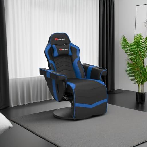 Costway Massage Gaming Recliner Reclining Racing Chair Swivel Blue
