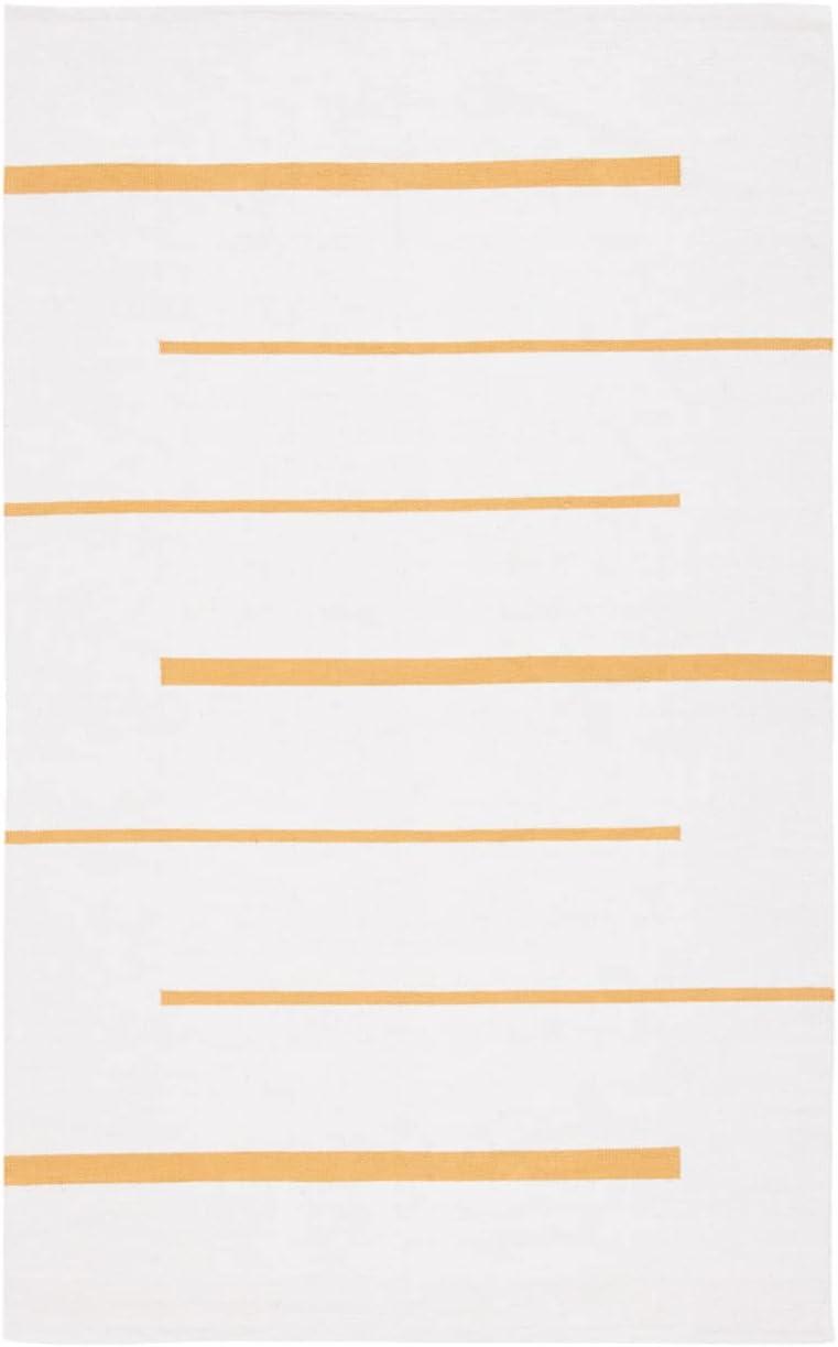 Ivory and Gold Handwoven Cotton Striped Area Rug, 5' x 8'