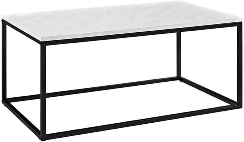 Sleek Black Rectangular Coffee Table with Faux Marble Top