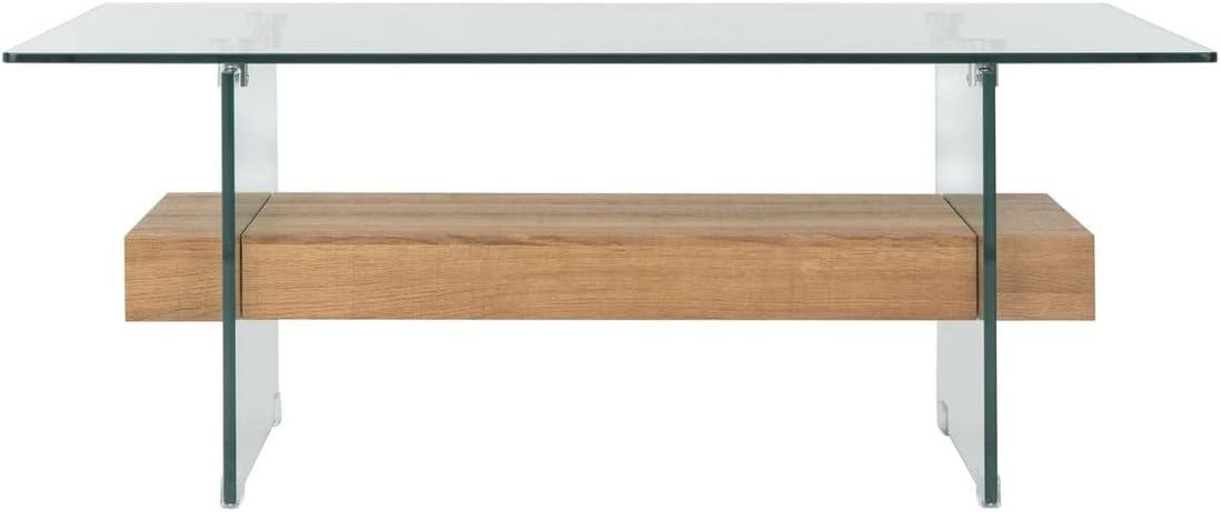 Kayley Coffee Table - Glass/Natural Brown - Safavieh