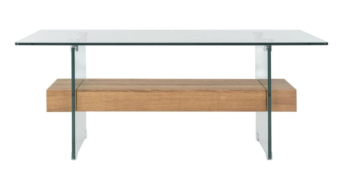 Kayley Coffee Table - Glass/Natural Brown - Safavieh