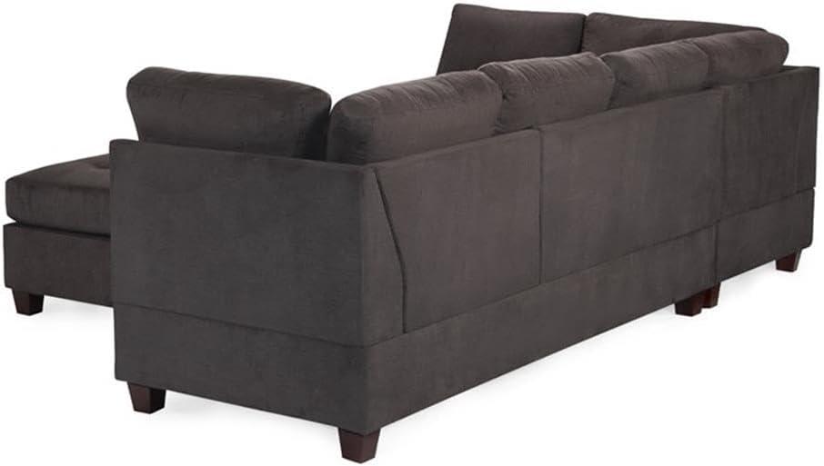 Poundex 3 Piece Fabric Sectional Sofa Set with Ottoman in Ebony Gray