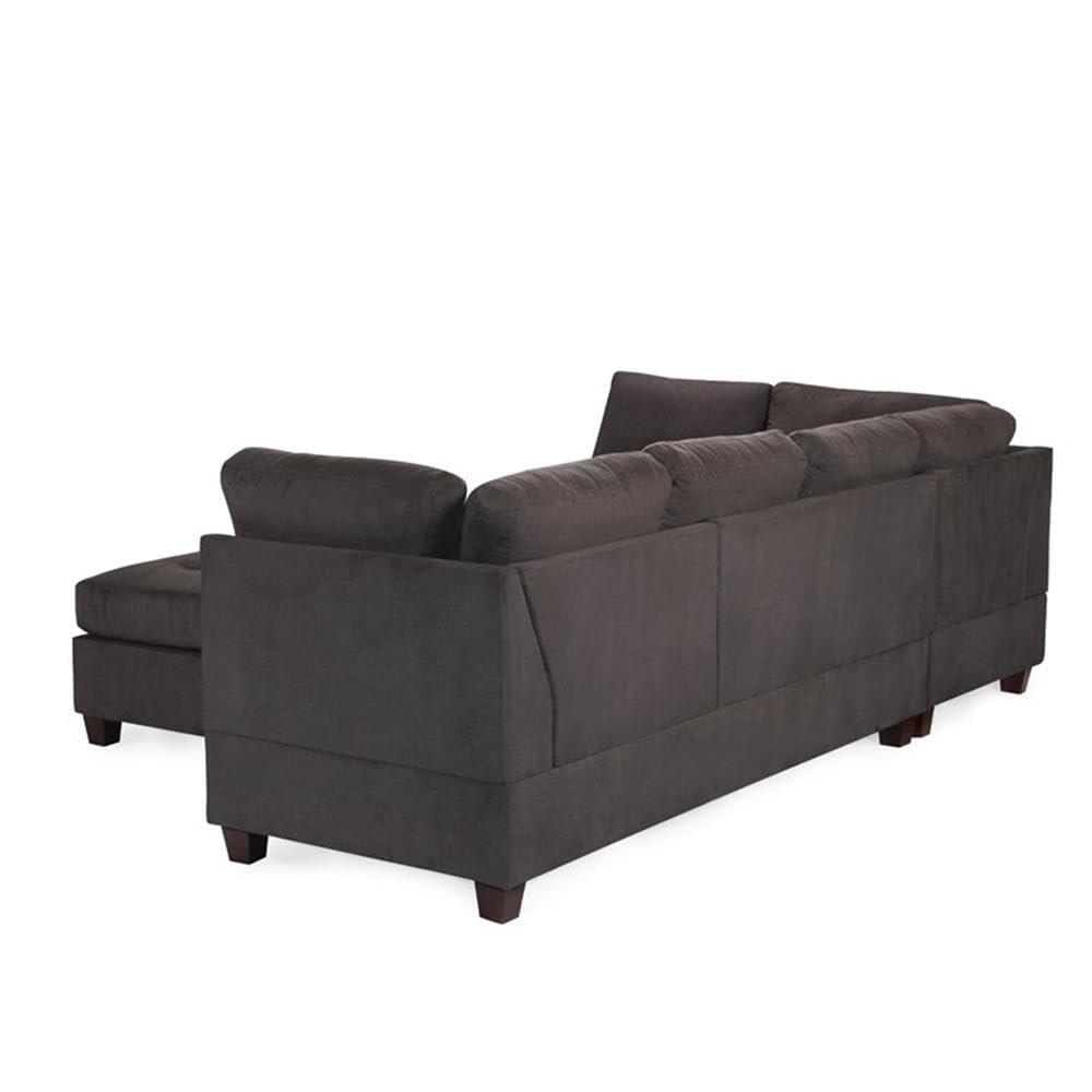 Poundex 3 Piece Fabric Sectional Sofa Set with Ottoman in Ebony Gray